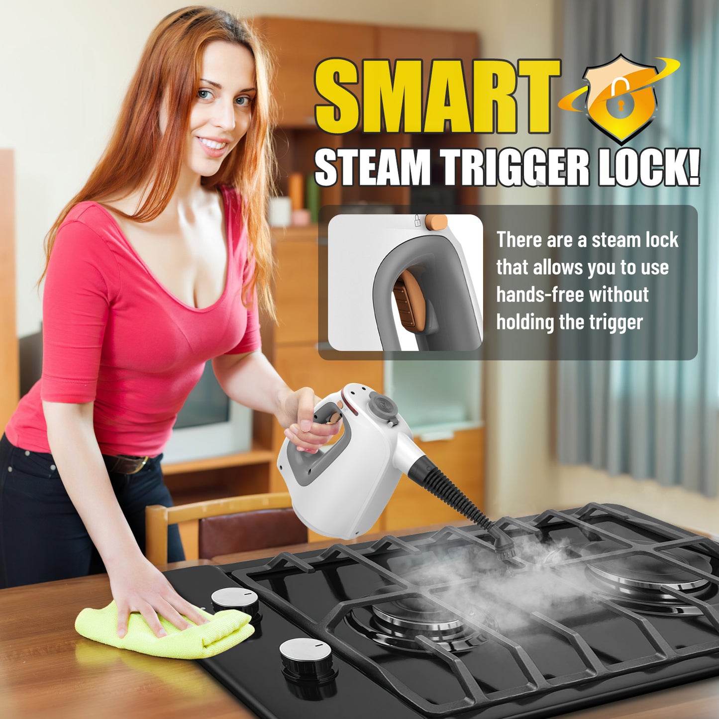 Heavy Duty Handheld Steam Cleaner for Cleaning with Lockable Steam Button&11pcs Accessories, Unlimited Water Addition for Continuous Steaming, Multi-Purpose Steamer for Cleaning Car, Grout (grey)