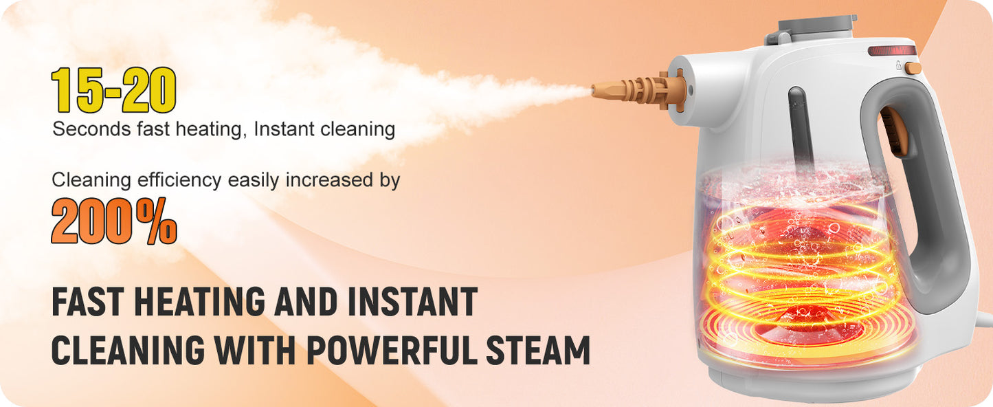 Heavy Duty Handheld Steam Cleaner for Cleaning with Lockable Steam Button&11pcs Accessories, Unlimited Water Addition for Continuous Steaming, Multi-Purpose Steamer for Cleaning Car, Grout (grey)