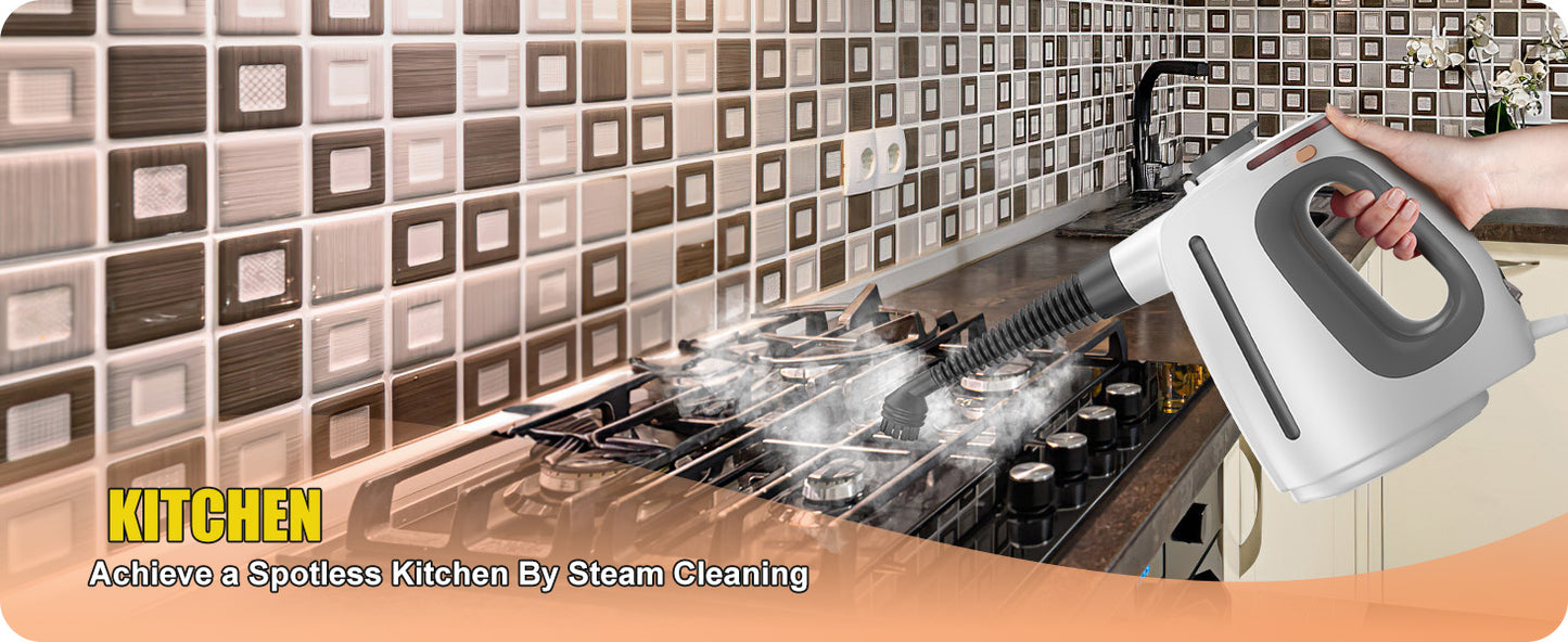 Heavy Duty Handheld Steam Cleaner for Cleaning with Lockable Steam Button&11pcs Accessories, Unlimited Water Addition for Continuous Steaming, Multi-Purpose Steamer for Cleaning Car, Grout (grey)