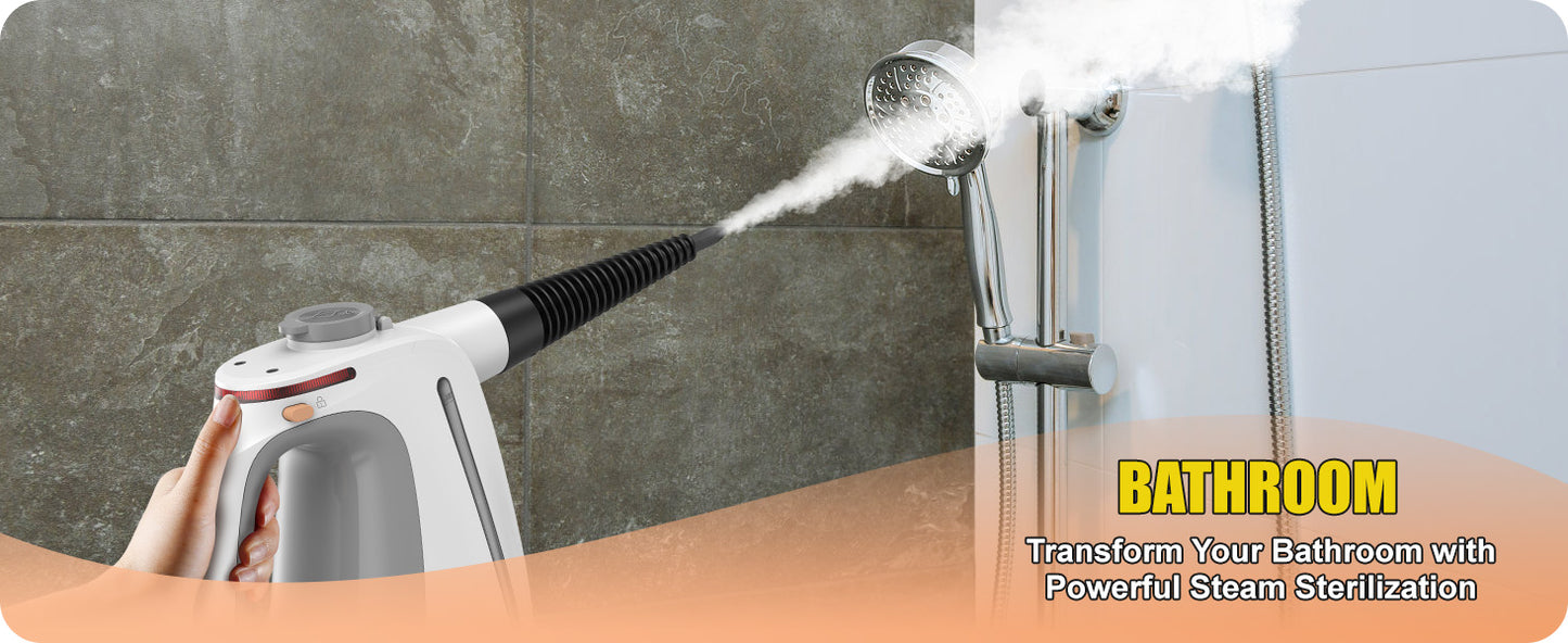 Heavy Duty Handheld Steam Cleaner for Cleaning with Lockable Steam Button&11pcs Accessories, Unlimited Water Addition for Continuous Steaming, Multi-Purpose Steamer for Cleaning Car, Grout (grey)