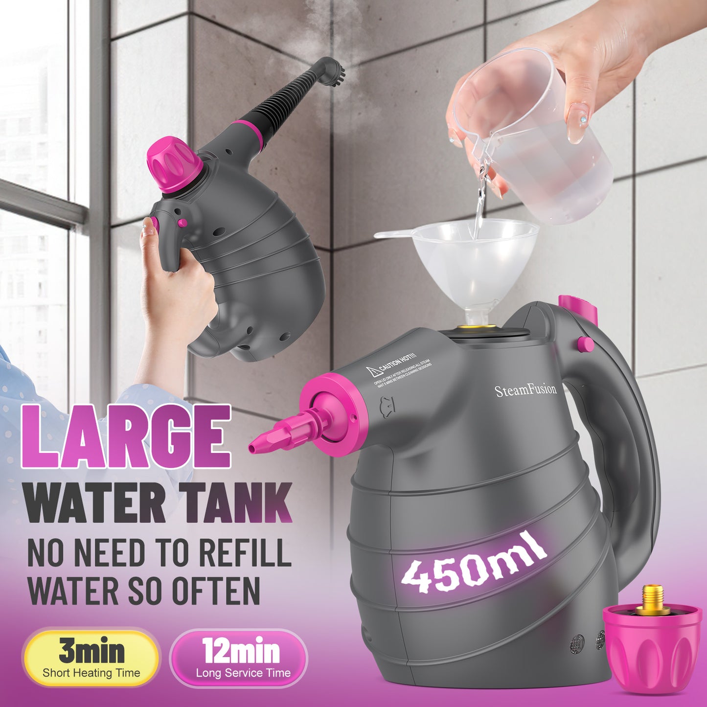 Pressurized Handheld Steam Cleaner with 10pcs Accessories and Safety Lock, Multi-Purpose Natural Steamer for Cleaning
