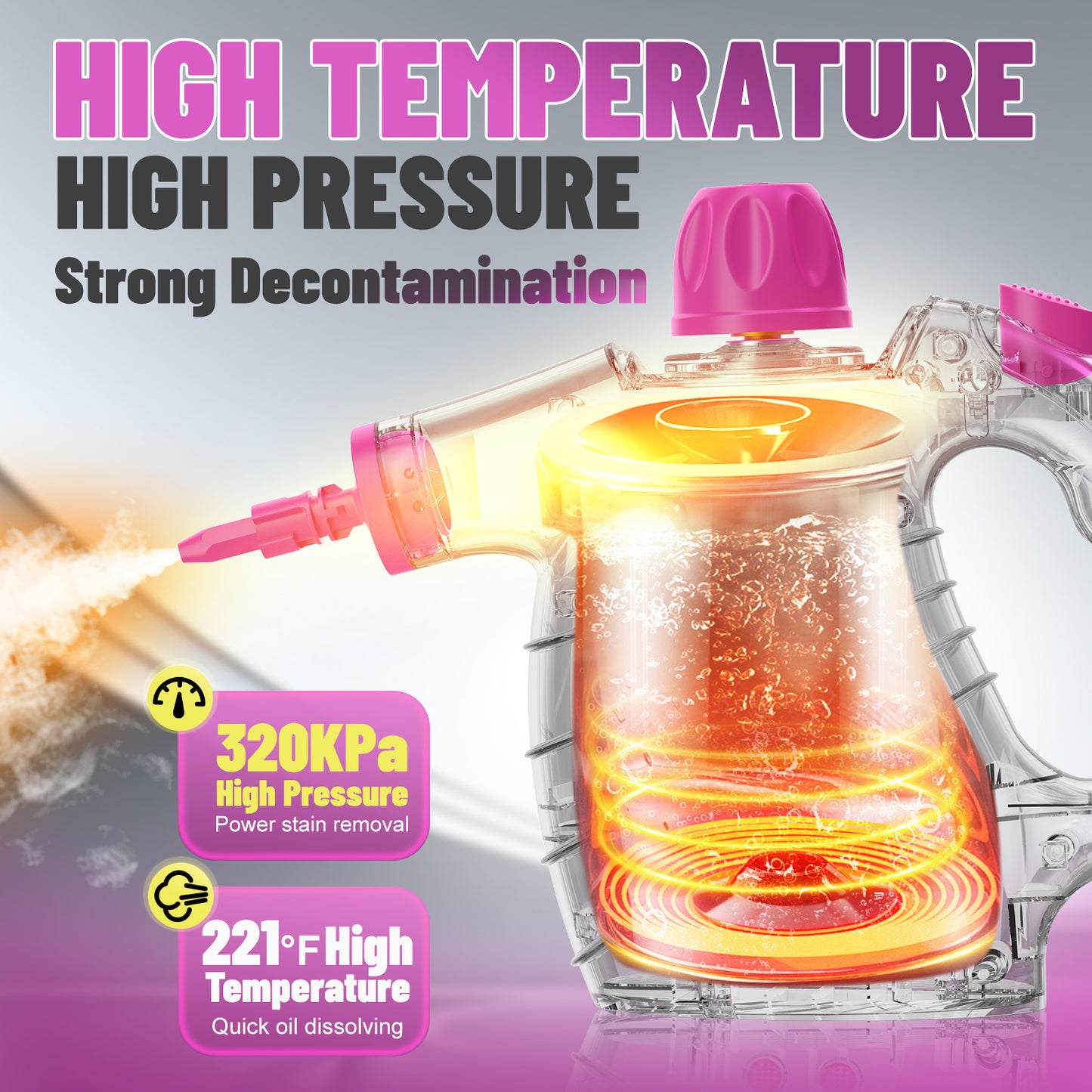 Pressurized Handheld Steam Cleaner with 10pcs Accessories and Safety Lock, Multi-Purpose Natural Steamer for Cleaning
