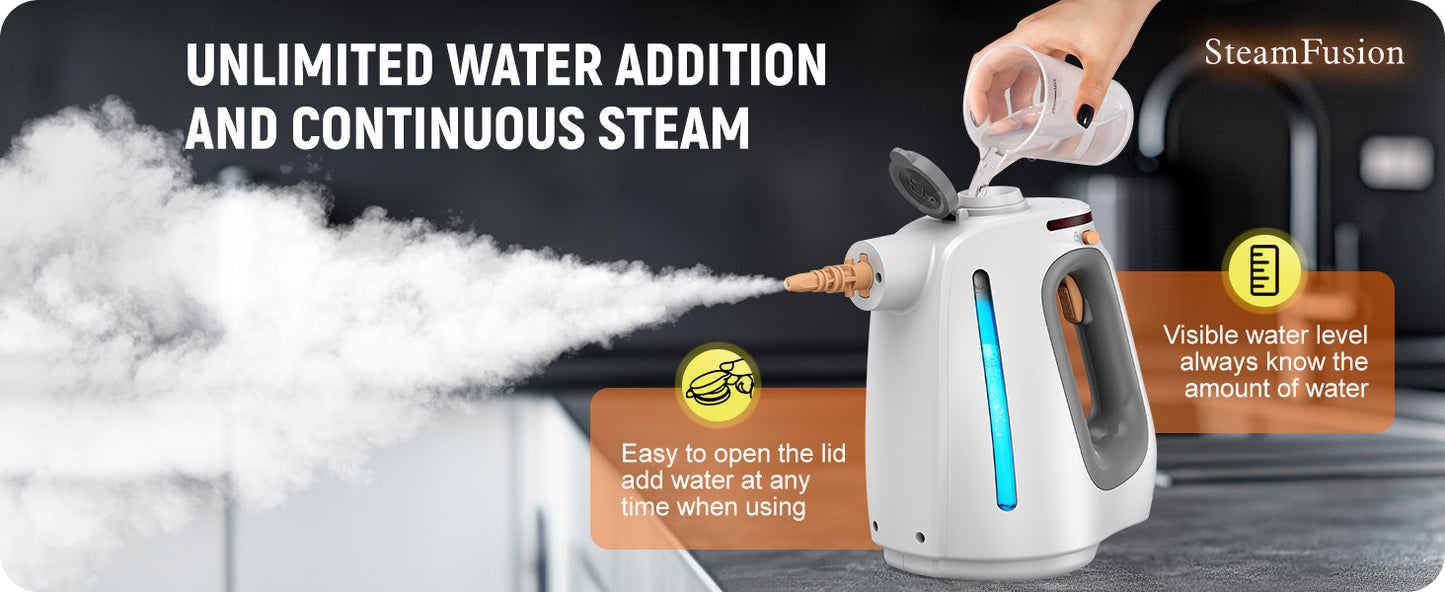 Heavy Duty Handheld Steam Cleaner for Cleaning with Lockable Steam Button&11pcs Accessories, Unlimited Water Addition for Continuous Steaming, Multi-Purpose Steamer for Cleaning Car, Grout (grey)