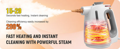 Heavy Duty Handheld Steam Cleaner for Cleaning with Lockable Steam Button&11pcs Accessories, Unlimited Water Addition for Continuous Steaming, Multi-Purpose Steamer for Cleaning Car, Grout (grey)