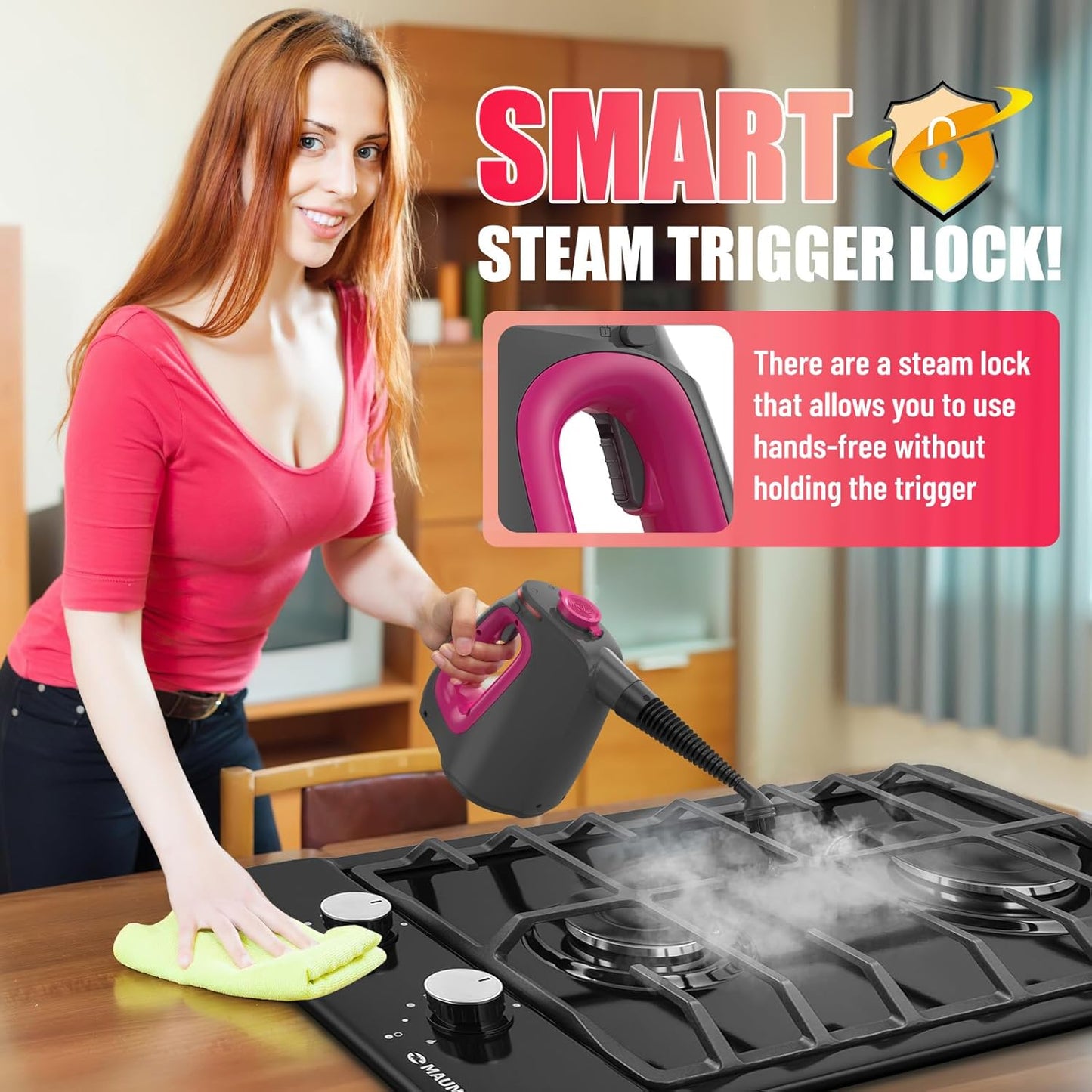 Heavy Duty Handheld Steam Cleaner for Cleaning with Lockable Steam Button&11pcs Accessories, Unlimited Water Addition for Continuous Steaming, Multi-Purpose Steamer for Cleaning Car, Grout and Grime