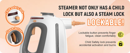 Heavy Duty Handheld Steam Cleaner for Cleaning with Lockable Steam Button&11pcs Accessories, Unlimited Water Addition for Continuous Steaming, Multi-Purpose Steamer for Cleaning Car, Grout (grey)
